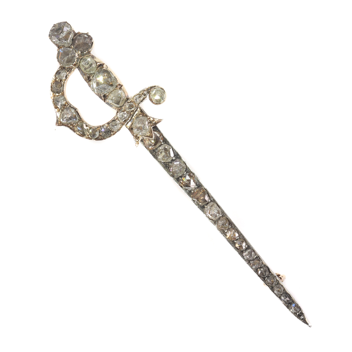 Antique Dutch rapier brooch covered with rose cut diamonds